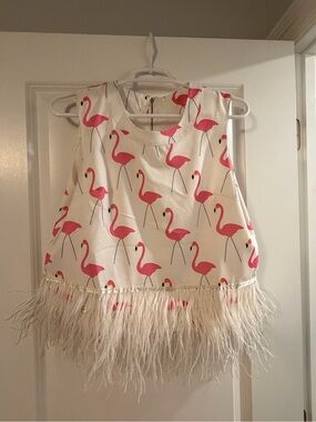 Women’s flamingo top with feathers size L